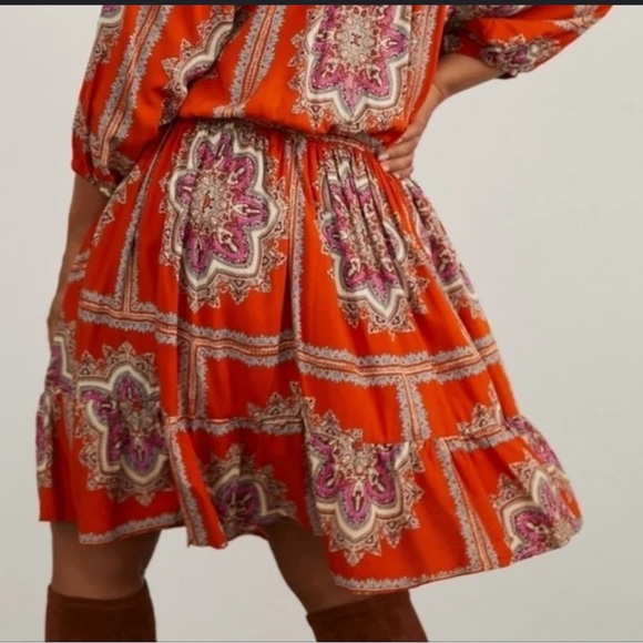 Anthropologie Porridge Isabel paisley ruffle dress in orange - Size S - Picture 2 of 11